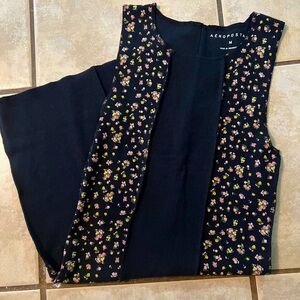 Aeropostale Women Medium Mini Dress Fitted Rib Tank Black Floral Boho Cottage